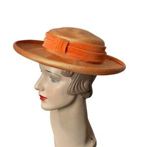 1960s straw hat with velvet band by Juli-Kay Size 22